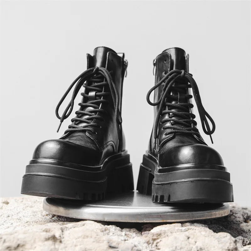 Boots for Men Fad Thick Sole Tooling Boots Men's High Quality Ankle Boots Outdoor Comfort Versatile Locomotive Boot Botas Hombre